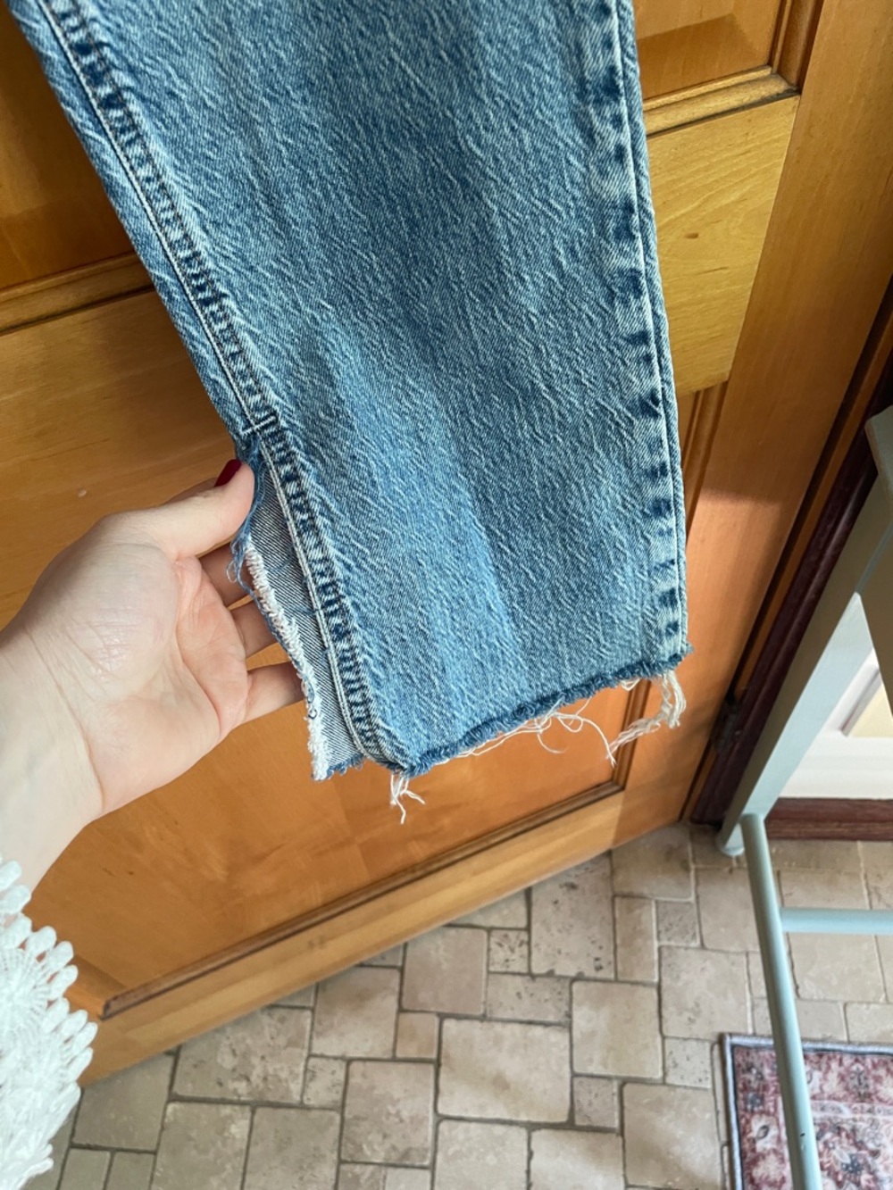 Zara Gorgeous Size 4 Blue Straight Leg Jeans Raw Hem - Picture 6 of 9